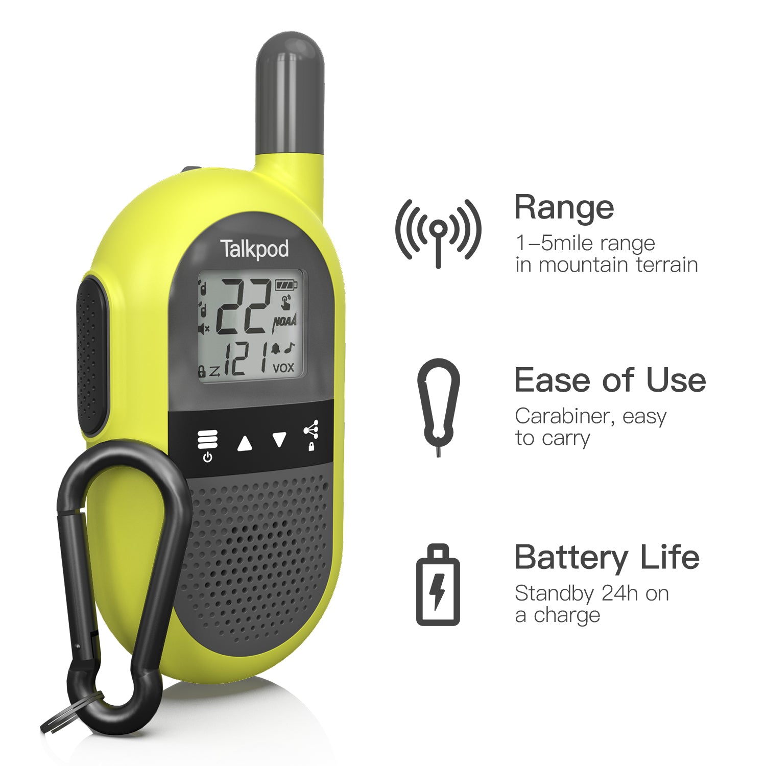 Talkpod F40 FRS Sport Walkie Talkies (Dual Pack) Bright Green and Black