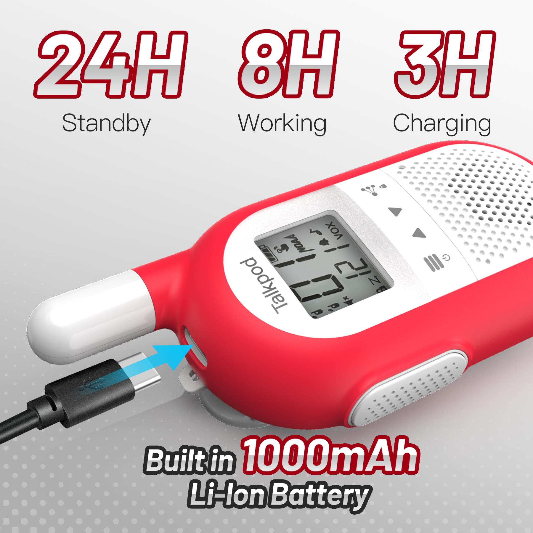 Talkpod F40 FRS Emergency Walkie Talkies with NOAA Weather Channels and Alerts (Dual Pack) Red and White