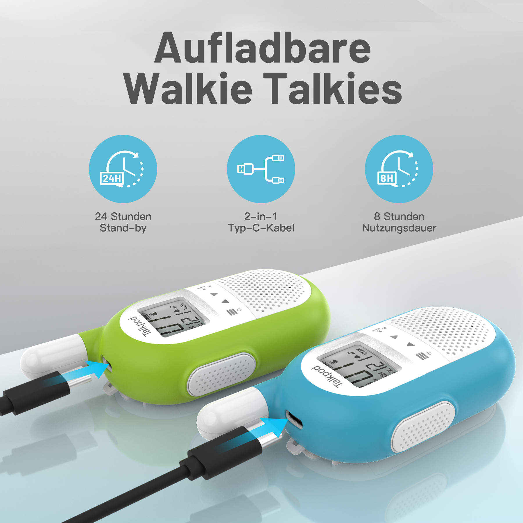 Talkpod F40 PMR446 Walkie-talkies Dual Pack (Bright Blue/Green/Orange and White)