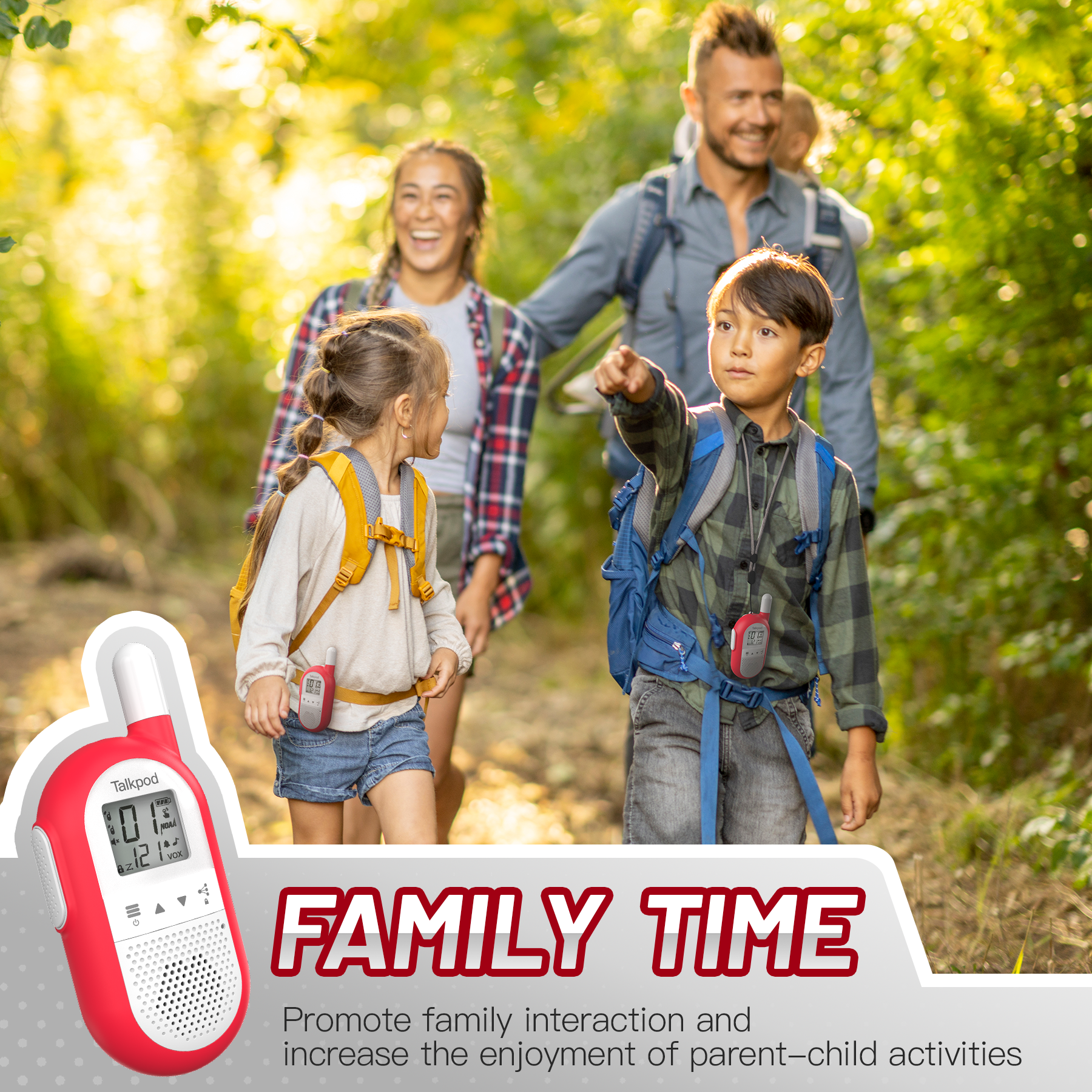 Talkpod F40 FRS Emergency Walkie Talkies with NOAA Weather Channels and Alerts (Dual Pack) Red and White