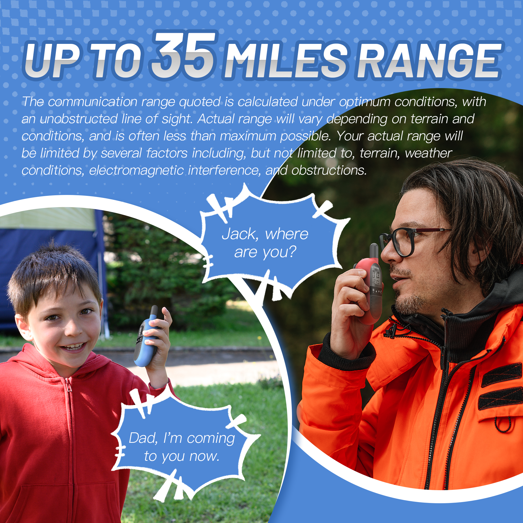 Talkpod F40 FRS Walkie Talkies (Dual Pack) Blue/Red/Green/Yellow and Black