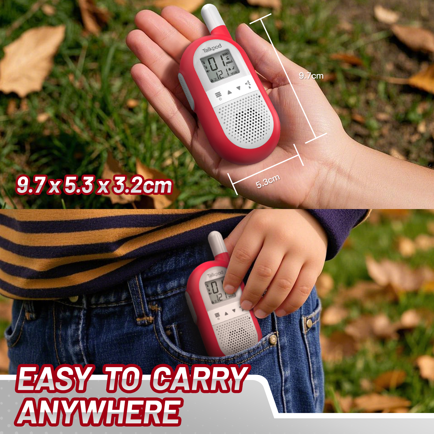 Talkpod F40 FRS Emergency Walkie Talkies with NOAA Weather Channels and Alerts (Dual Pack) Red and White
