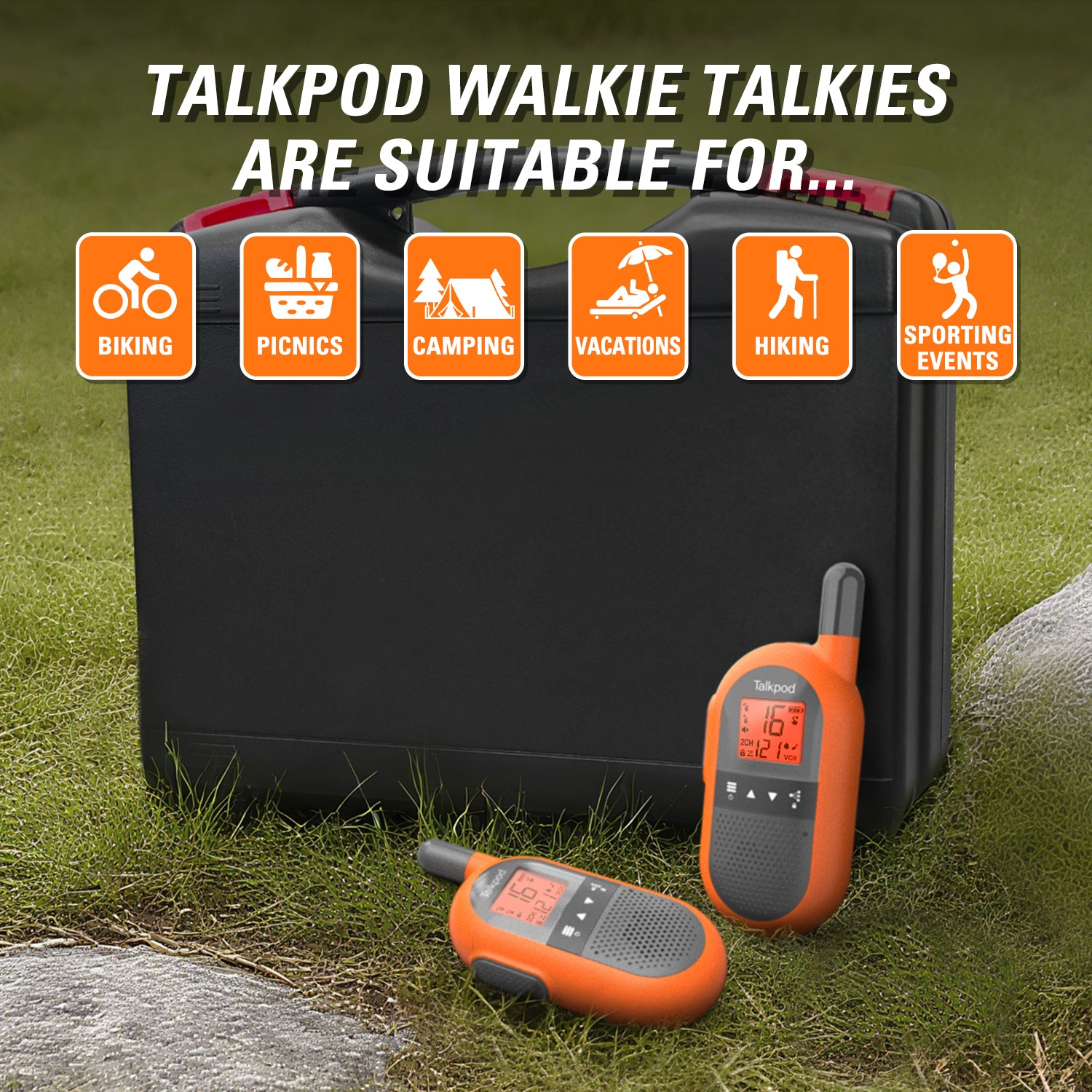 Talkpod F40 PMR446 Outdoor Walkie Talkies (Dual Pack) Orange / Green and Black