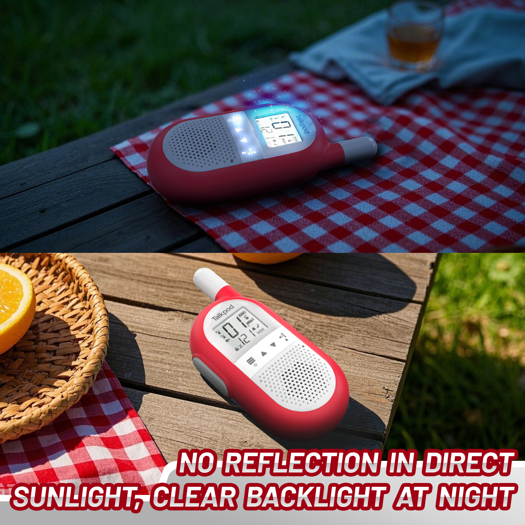 Talkpod F40 FRS Emergency Walkie Talkies with NOAA Weather Channels and Alerts (Dual Pack) Red and White