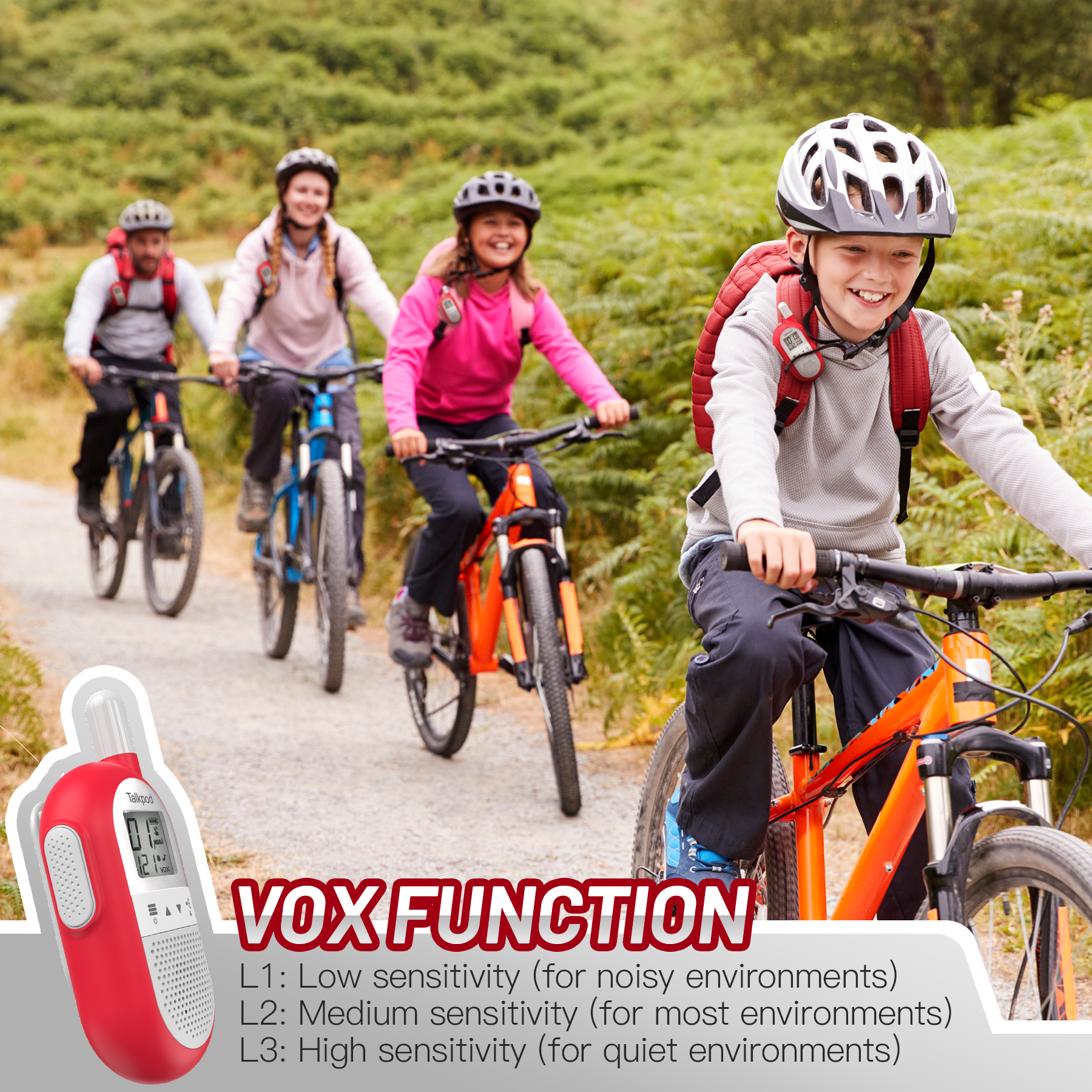 Talkpod F40 FRS Emergency Walkie Talkies with NOAA Weather Channels and Alerts (Dual Pack) Red and White