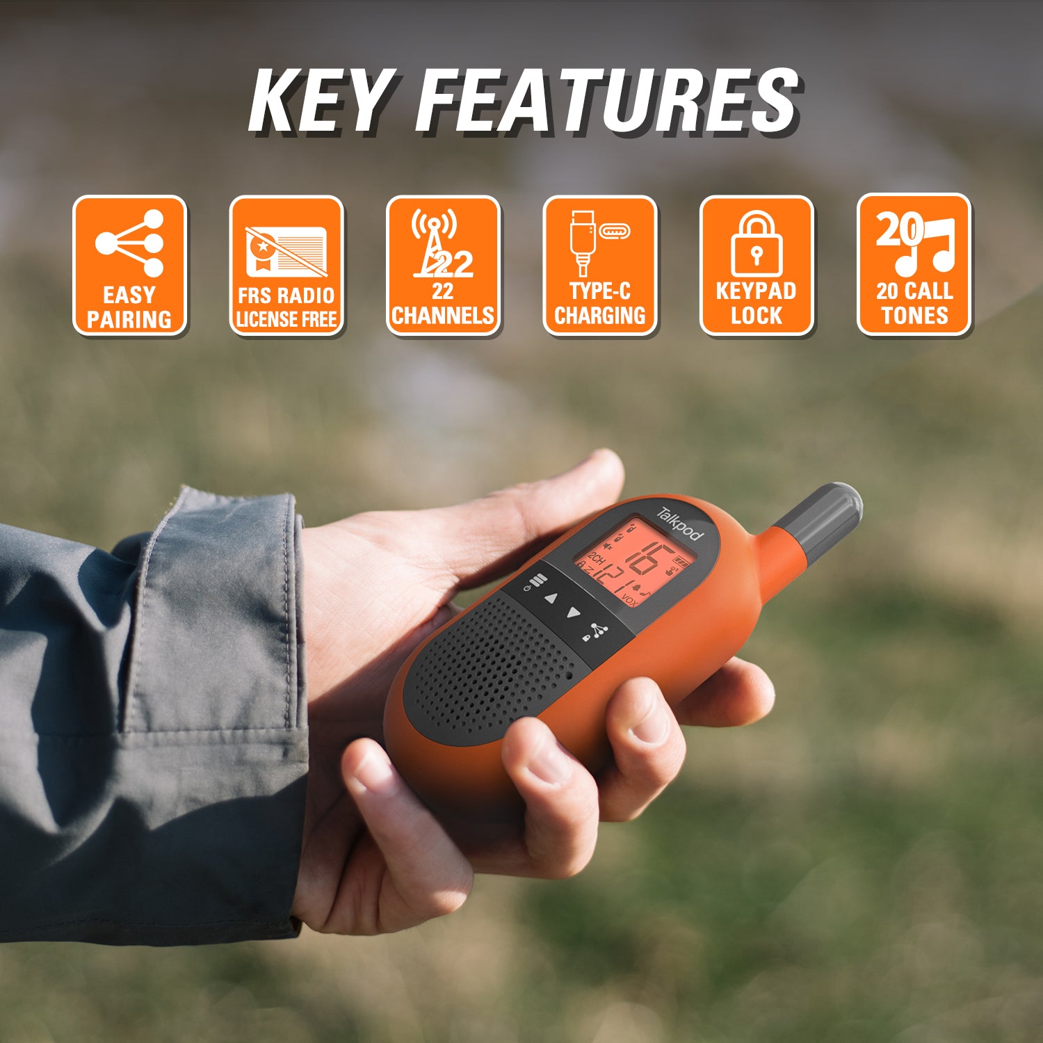 Talkpod F40 PMR446 Outdoor Walkie Talkies (Dual Pack) Orange / Green and Black