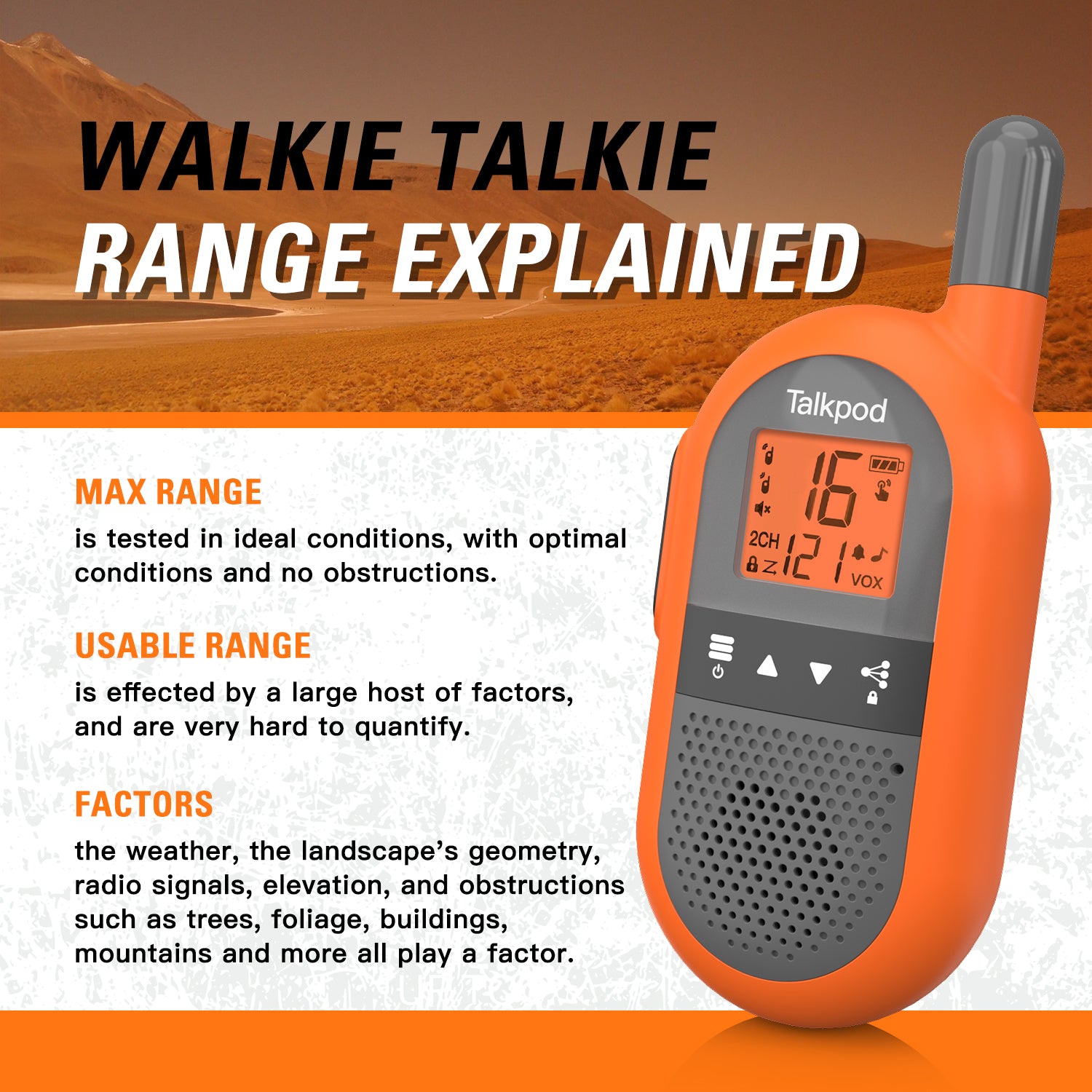 Talkpod F40 PMR446 Outdoor Walkie Talkies (Dual Pack) Orange / Green and Black