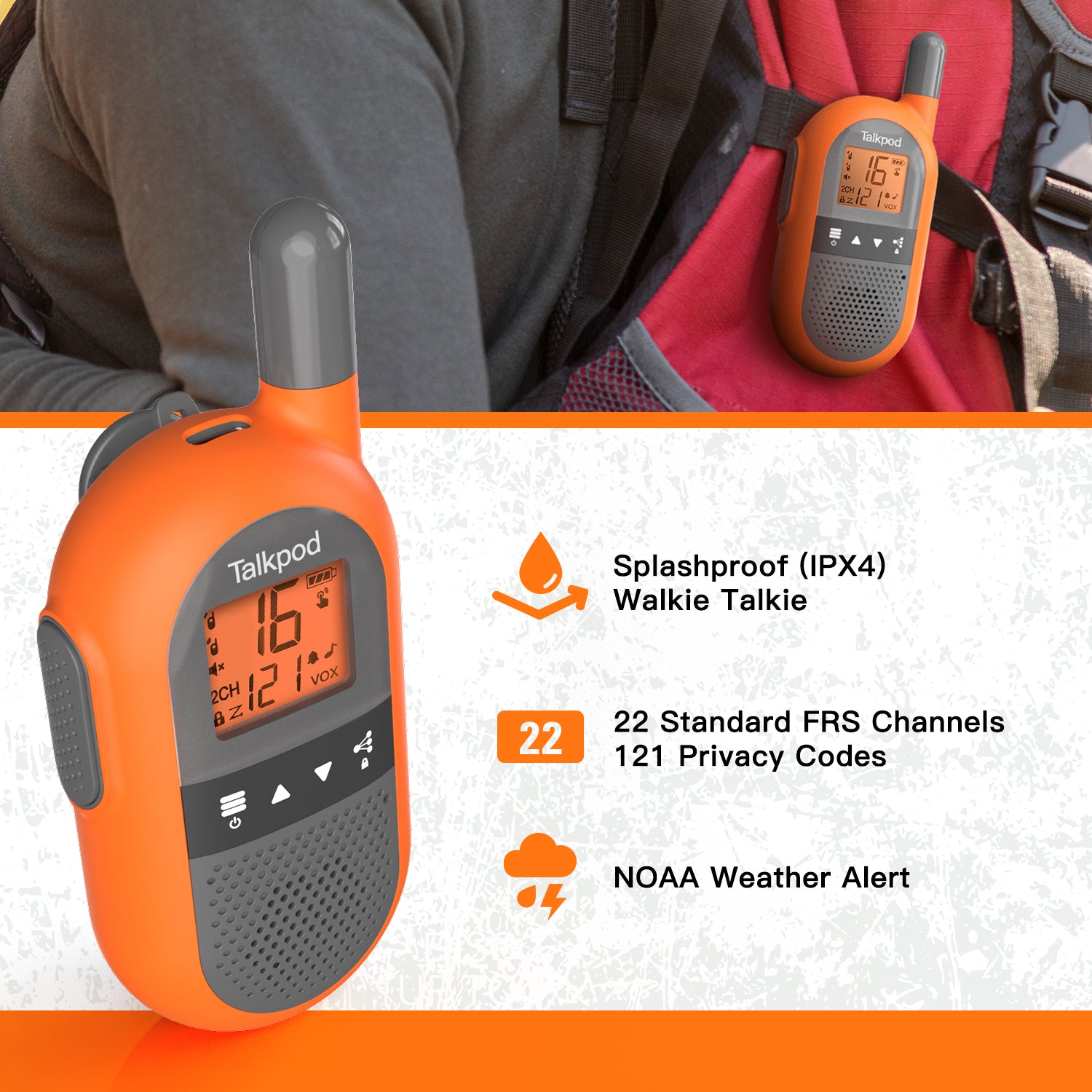 Talkpod F40 PMR446 Outdoor Walkie Talkies (Dual Pack) Orange / Green and Black