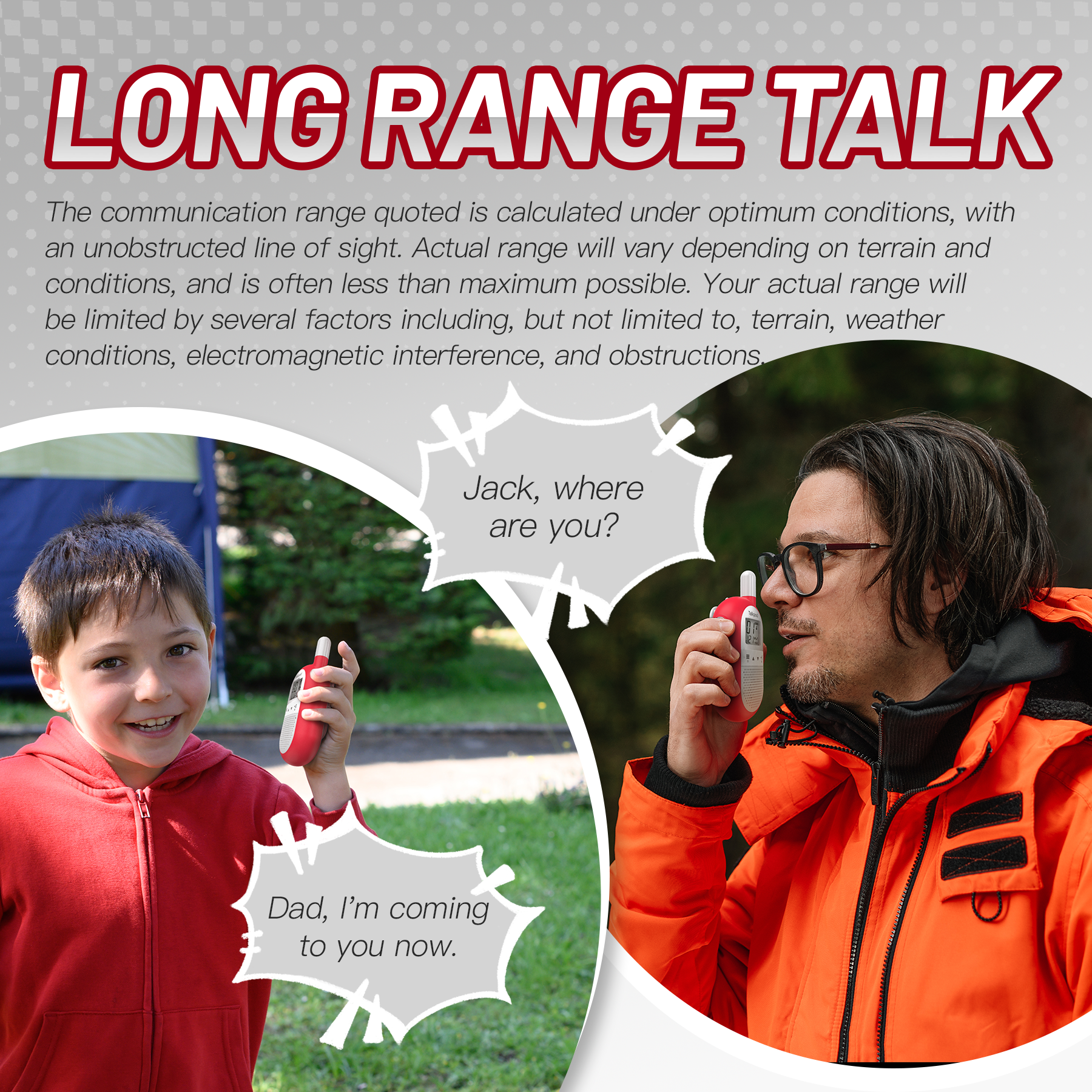 Talkpod F40 PMR446 Emergency Outdoor Walkie Talkies with Emergency Kit (Dual Pack) Red and White